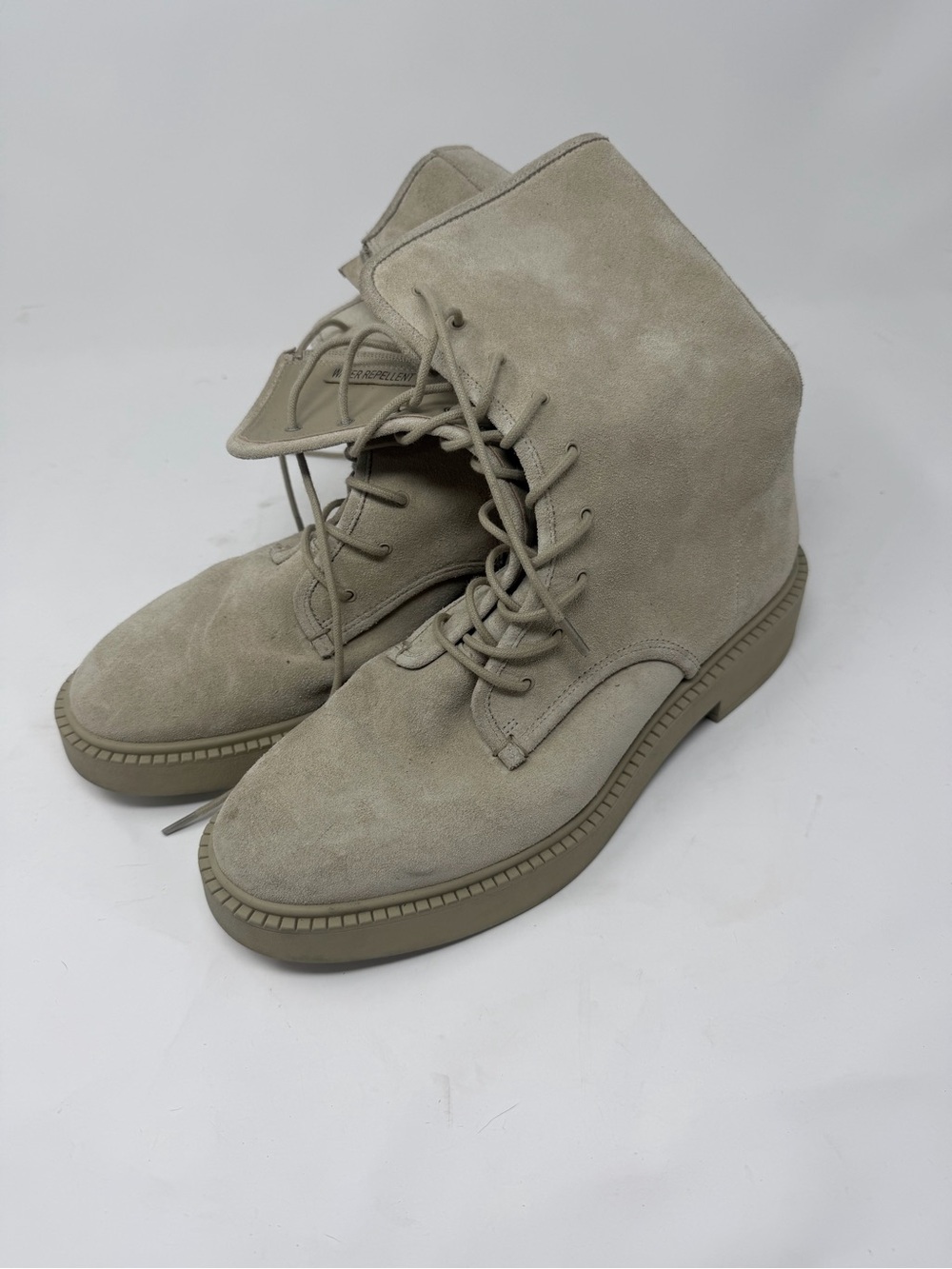 Suede Lace-Up Ankle Boots in Light Taupe by Vince Camuto